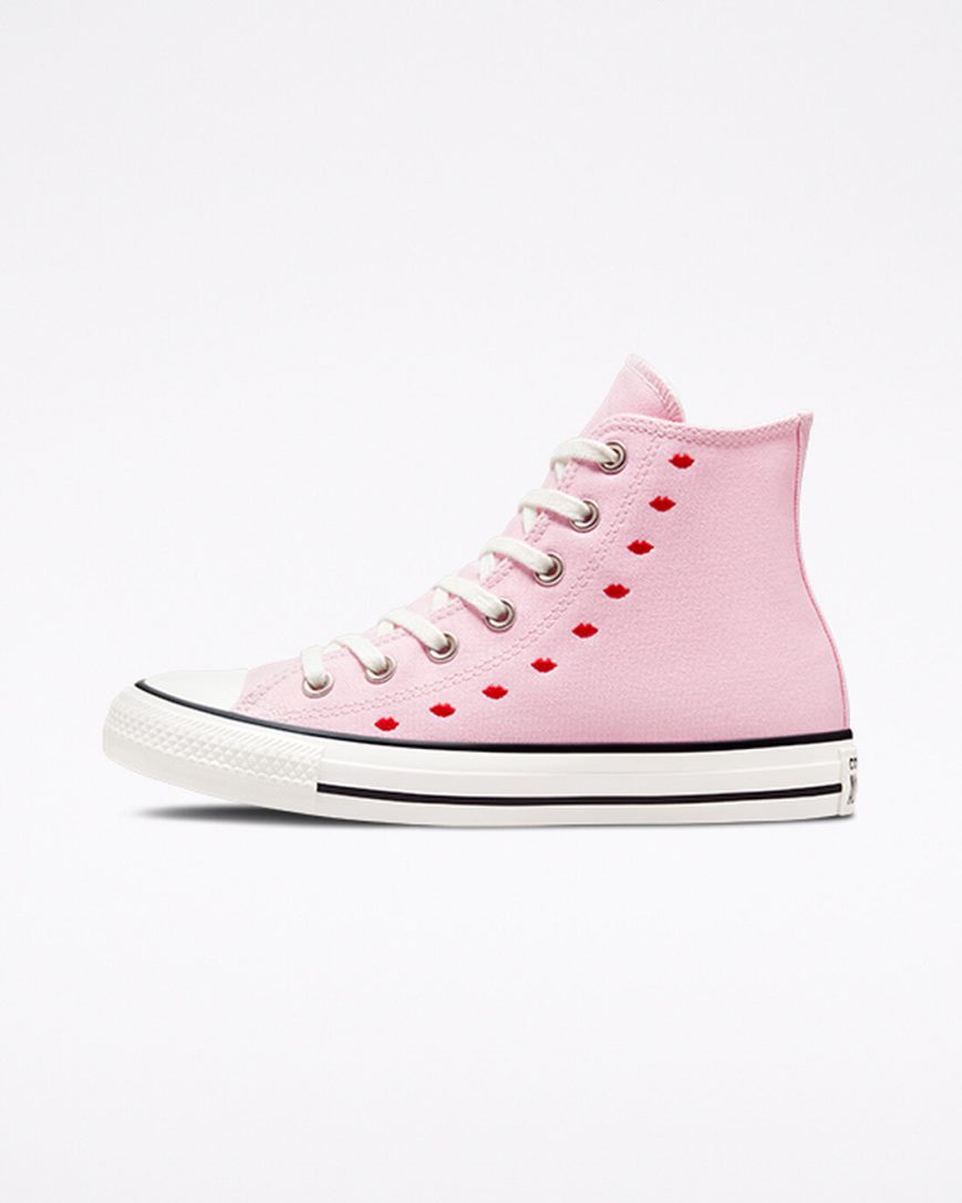 Tenisi Inalti Dama Converse Chuck Taylor All Star Embroidered Lips Roz Albi | RO AQ0TC753